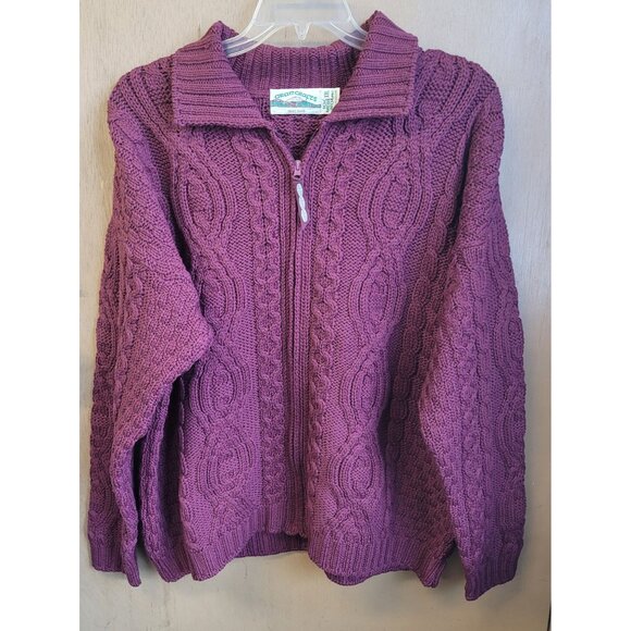 Women's ARAN Crafts 100% Merino Wool Ireland‎ Zip Up Cardigan Sweater XXL Maroon - Picture 1 of 13